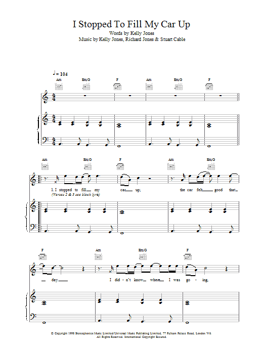 Stereophonics I Stopped To Fill My Car Up sheet music notes and chords arranged for Guitar Tab