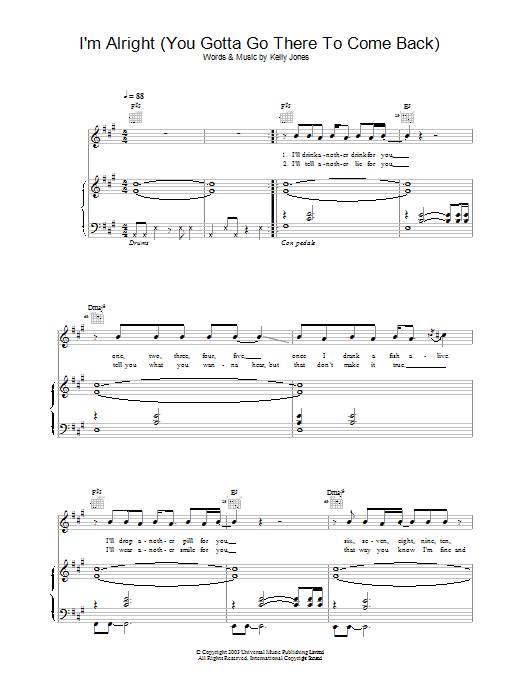 Stereophonics I'm Alright (You Gotta Go There To Come Back) sheet music notes and chords arranged for Piano, Vocal & Guitar Chords
