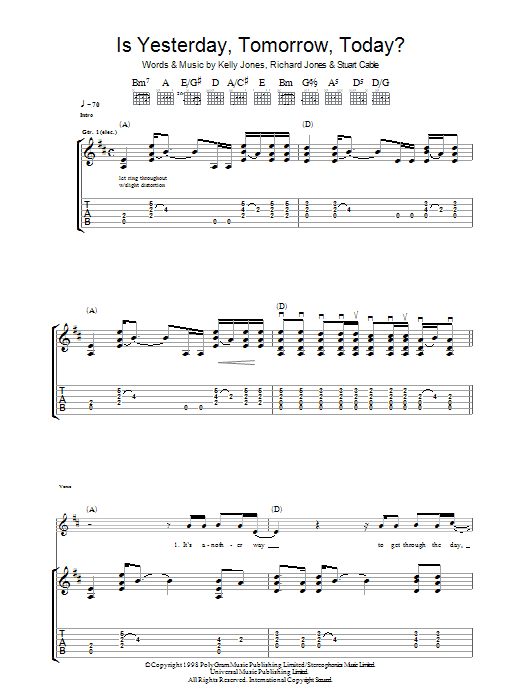 Stereophonics Is Yesterday, Tomorrow, Today? sheet music notes and chords arranged for Guitar Tab