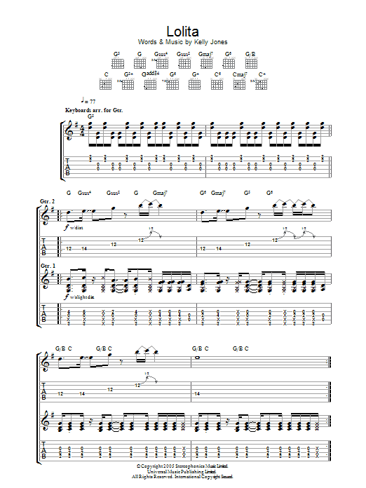 Stereophonics Lolita sheet music notes and chords arranged for Guitar Tab