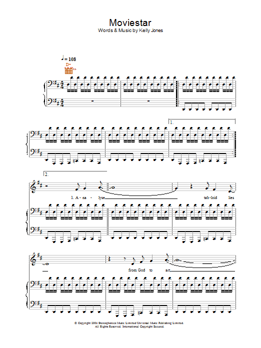 Stereophonics Moviestar sheet music notes and chords. Download Printable PDF.