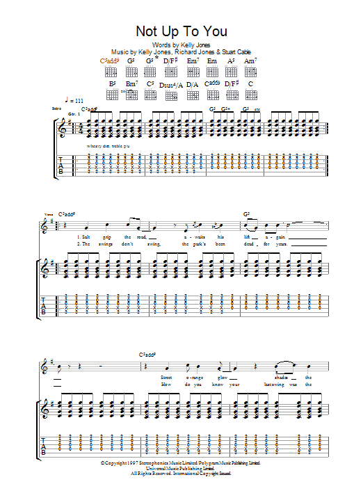 Stereophonics Not Up To You sheet music notes and chords arranged for Guitar Chords/Lyrics