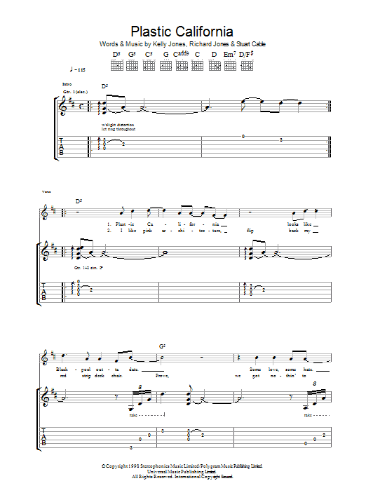 Stereophonics Plastic California sheet music notes and chords arranged for Guitar Chords/Lyrics