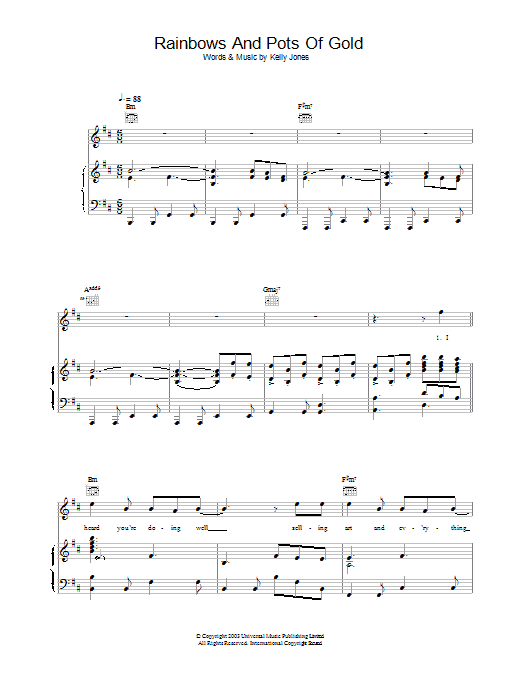 Stereophonics Rainbows And Pots Of Gold sheet music notes and chords arranged for Piano, Vocal & Guitar Chords