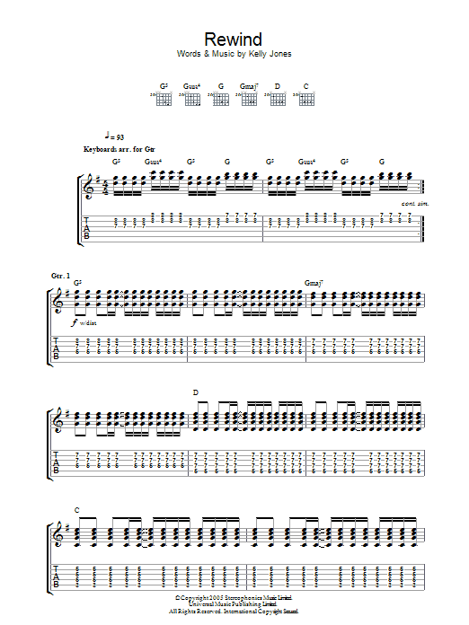 Stereophonics Rewind sheet music notes and chords arranged for Guitar Tab