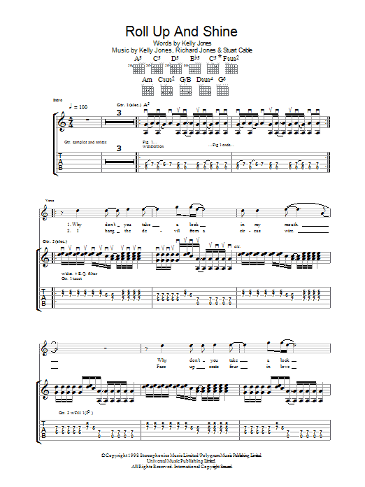 Stereophonics Roll Up And Shine sheet music notes and chords arranged for Guitar Chords/Lyrics