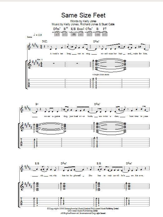 Stereophonics Same Size Feet sheet music notes and chords arranged for Guitar Chords/Lyrics