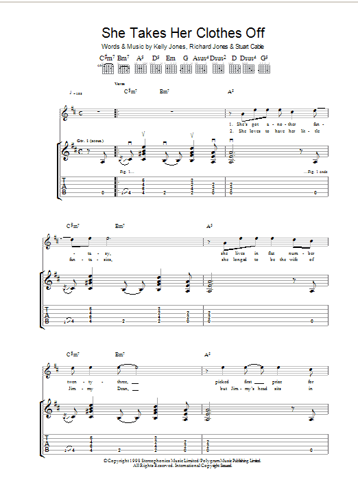 Stereophonics She Takes Her Clothes Off sheet music notes and chords arranged for Guitar Tab