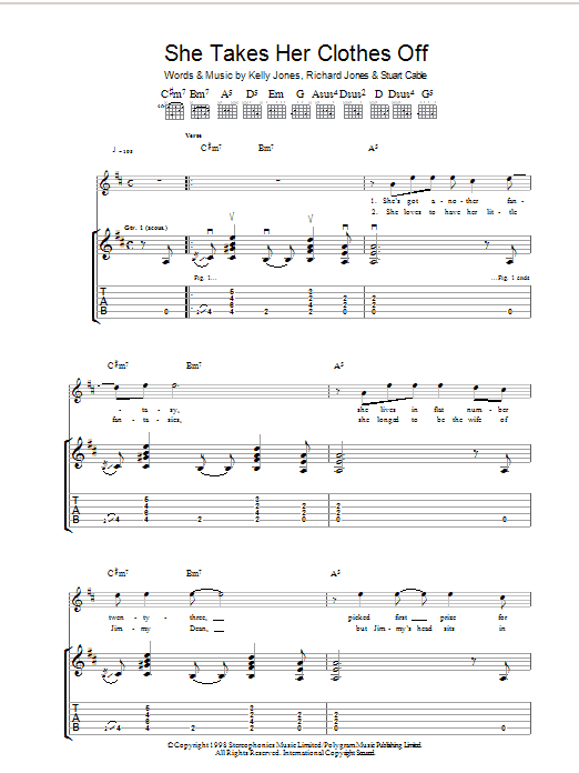 Stereophonics She Takes Her Clothes Off sheet music notes and chords arranged for Guitar Chords/Lyrics
