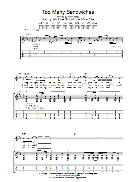 Stereophonics Too Many Sandwiches sheet music notes and chords arranged for Guitar Chords/Lyrics