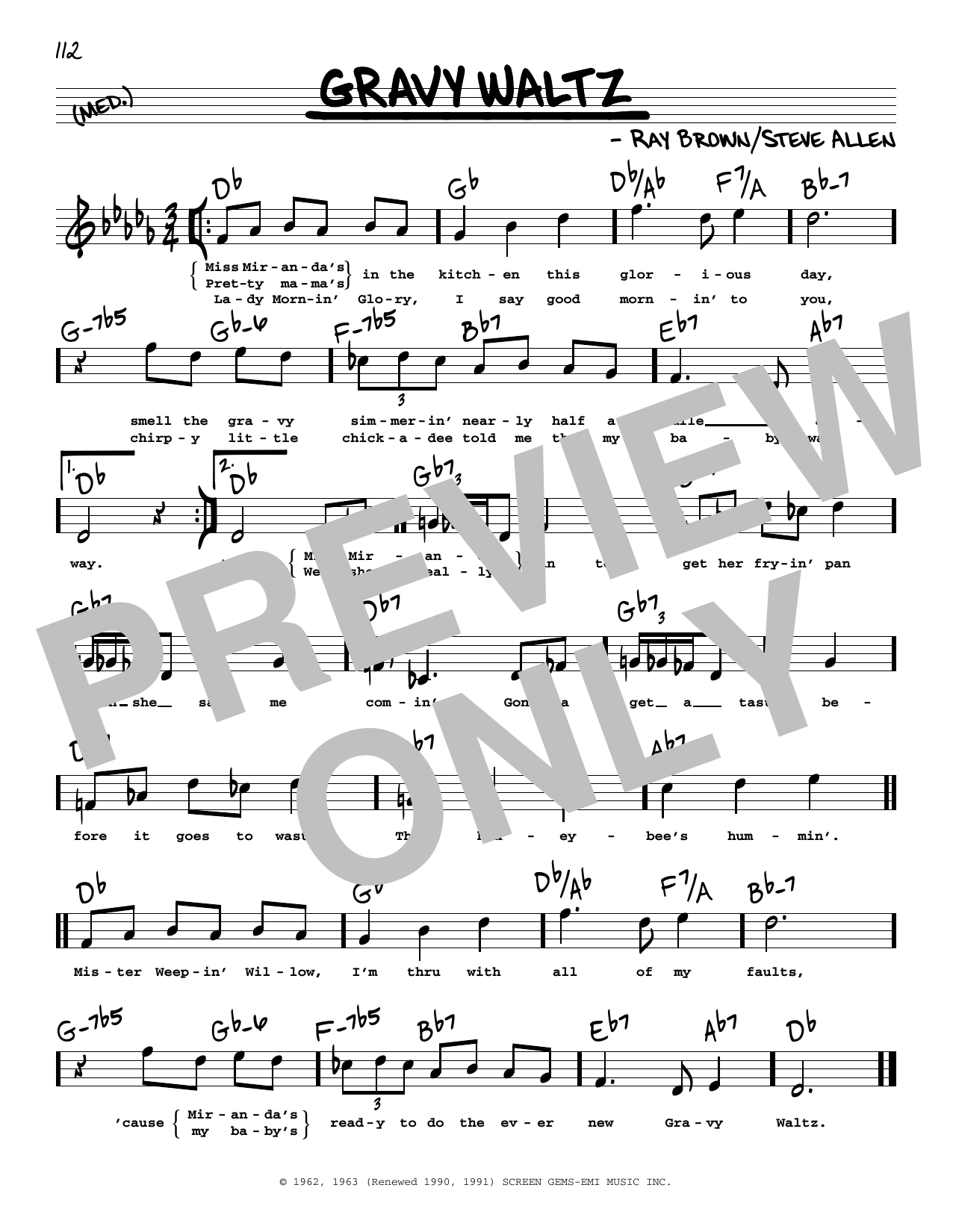 Steve Allen Gravy Waltz (High Voice) sheet music notes and chords arranged for Real Book – Melody, Lyrics & Chords