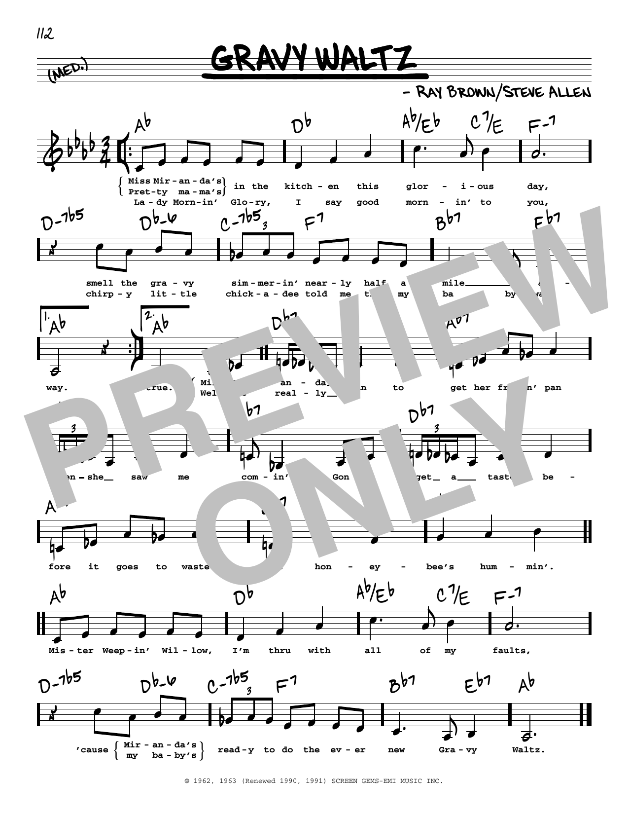 Steve Allen Gravy Waltz (Low Voice) sheet music notes and chords arranged for Real Book – Melody, Lyrics & Chords