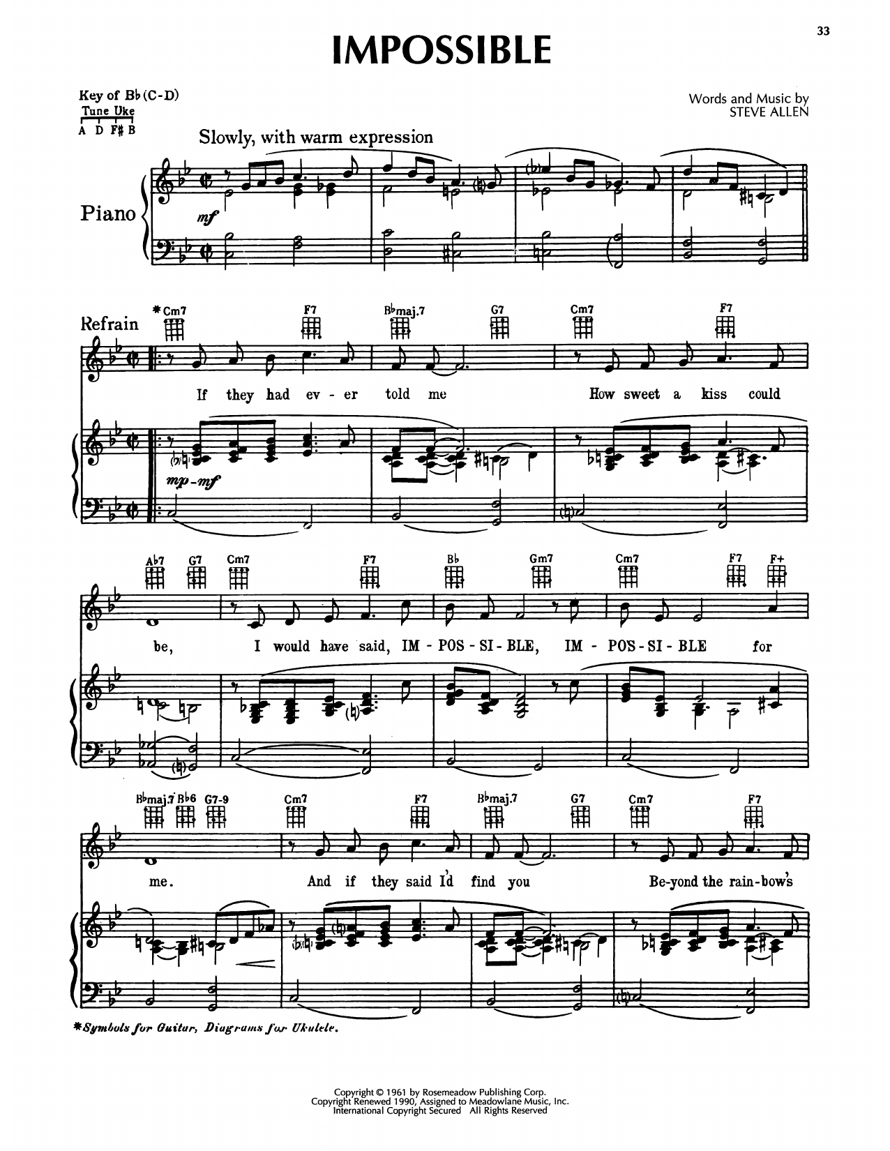 Steve Allen Impossible sheet music notes and chords arranged for Piano, Vocal & Guitar Chords (Right-Hand Melody)