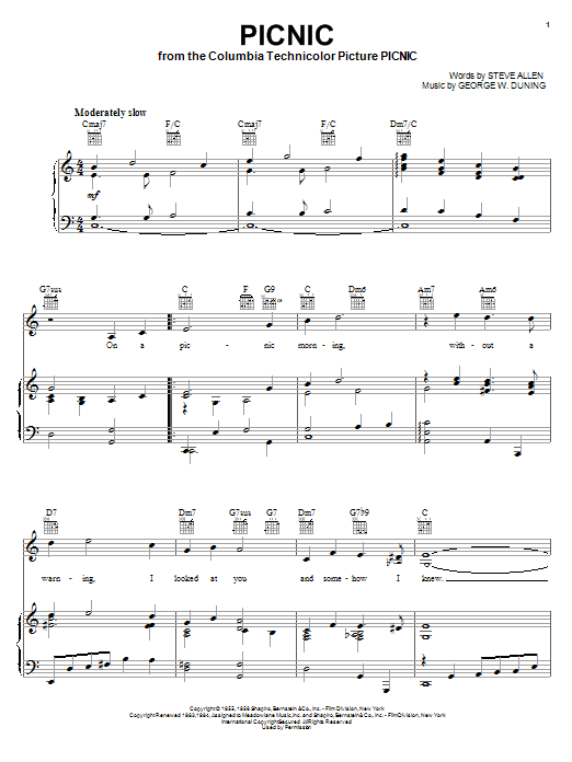 Steve Allen Picnic sheet music notes and chords arranged for Piano, Vocal & Guitar Chords (Right-Hand Melody)