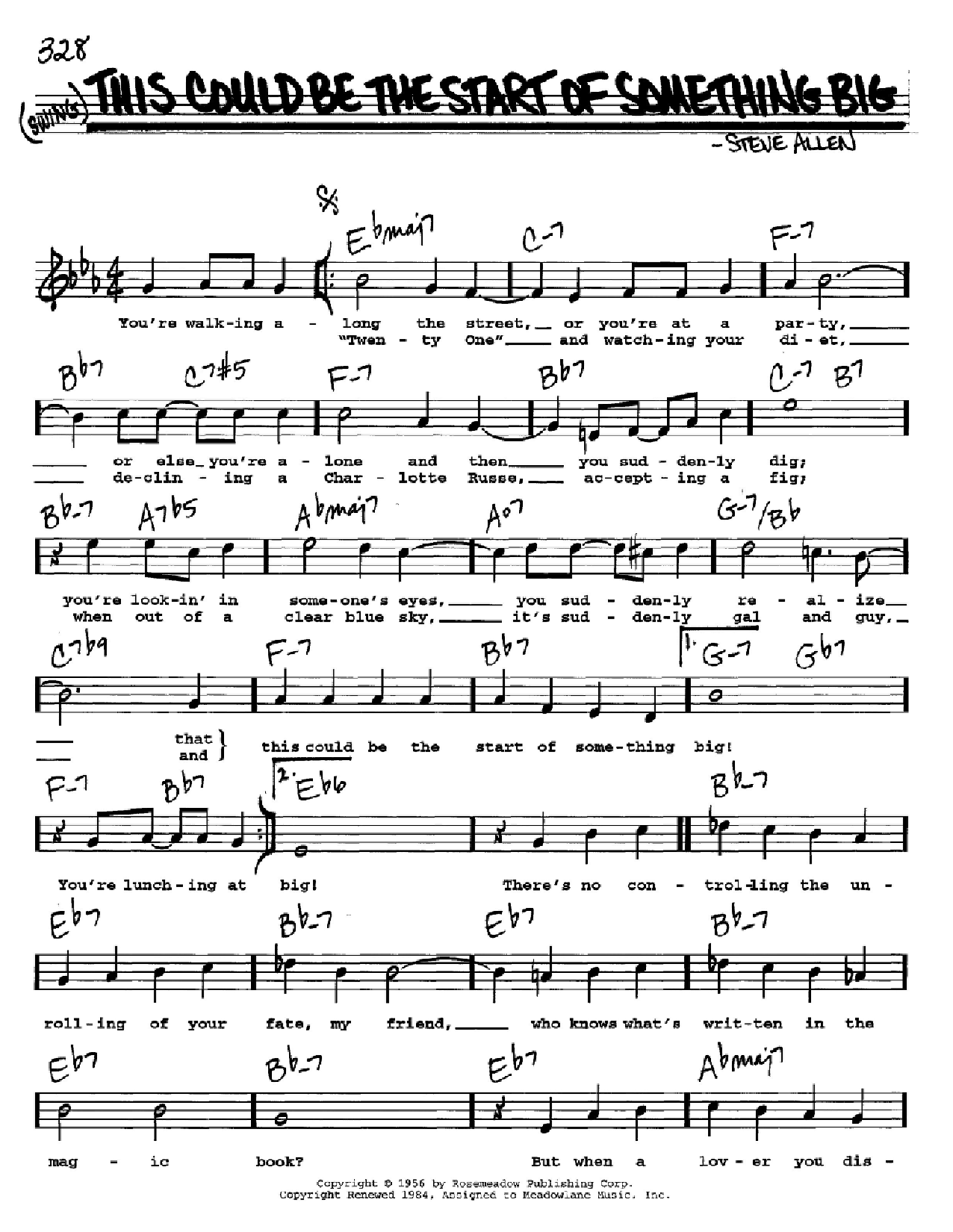 Steve Allen This Could Be The Start Of Something Big sheet music notes and chords arranged for Real Book – Melody & Chords – C Instruments