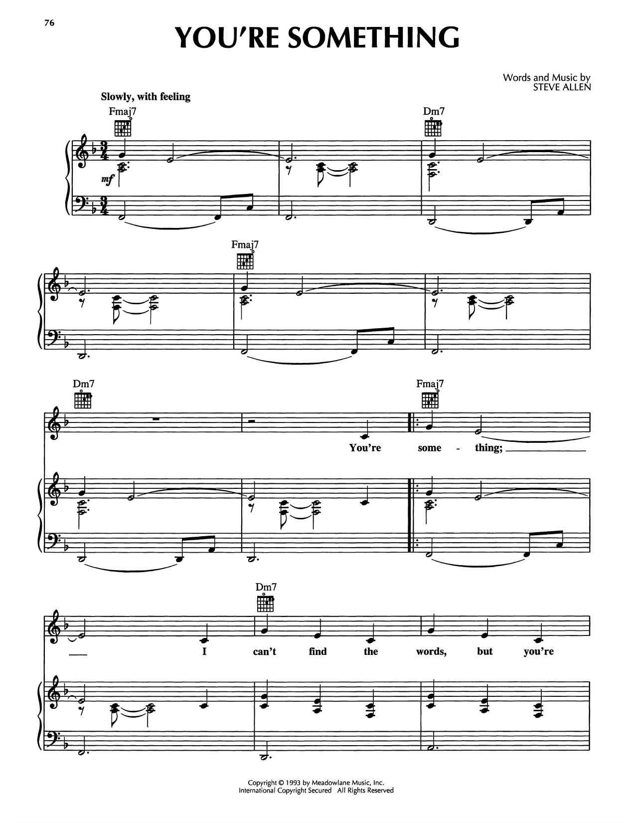 Steve Allen You're Something sheet music notes and chords arranged for Piano, Vocal & Guitar Chords (Right-Hand Melody)