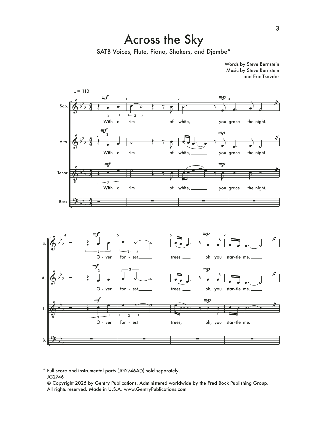 Steve Bernstein and Eric Tsavdar Across The Sky sheet music notes and chords arranged for SATB Choir