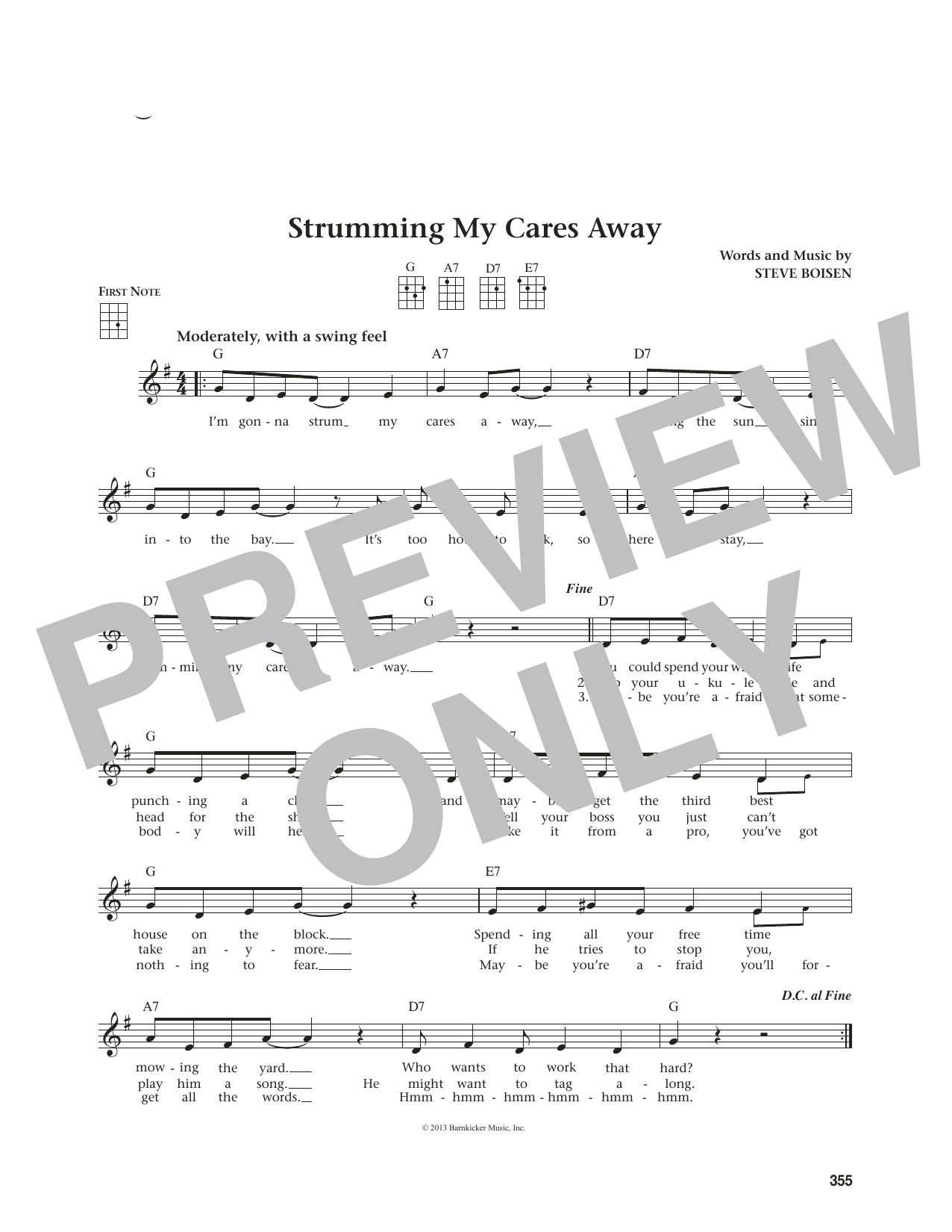 Steve Boisen Strumming My Cares Away (from The Daily Ukulele) (arr. Jim Beloff) sheet music notes and chords arranged for Ukulele