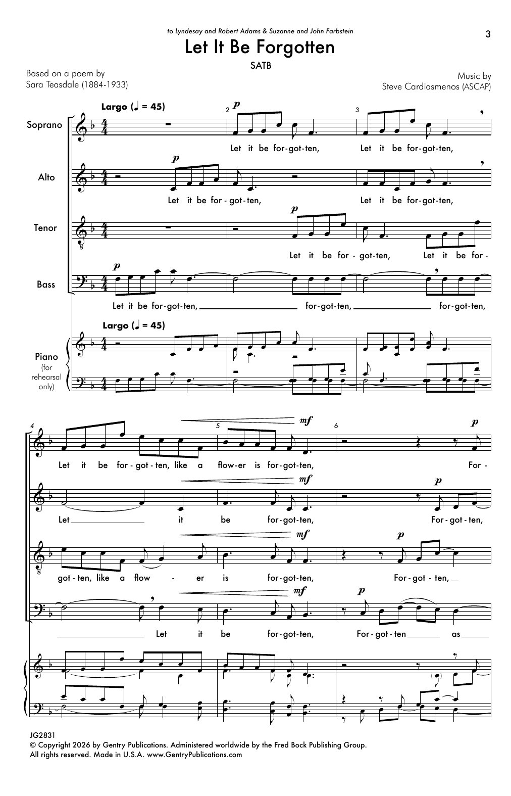 Steve Cardiasmenos Let It Be Forgotten sheet music notes and chords arranged for SATB Choir