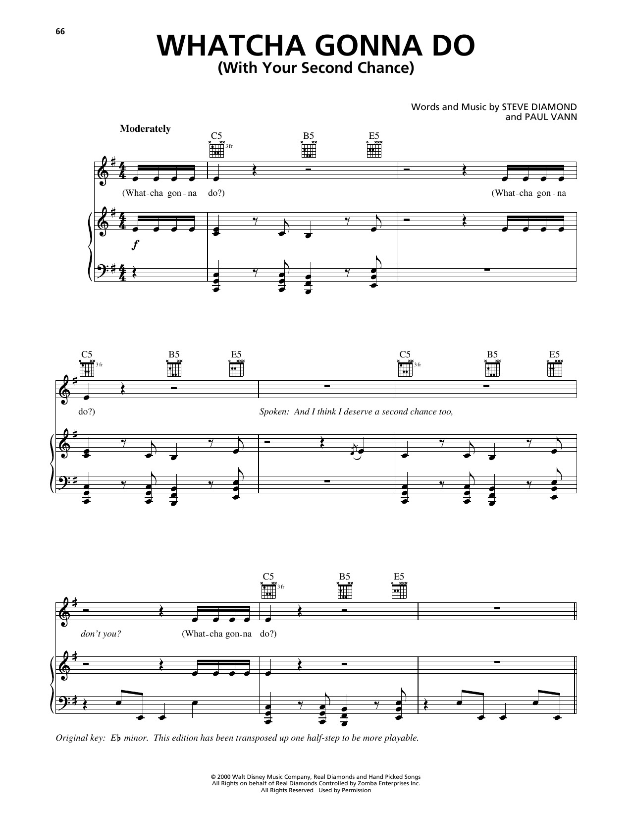 Steve Diamond Whatcha Gonna Do (With Your Second Chance) (from 102 Dalmatians) sheet music notes and chords arranged for Piano, Vocal & Guitar Chords (Right-Hand Melody)