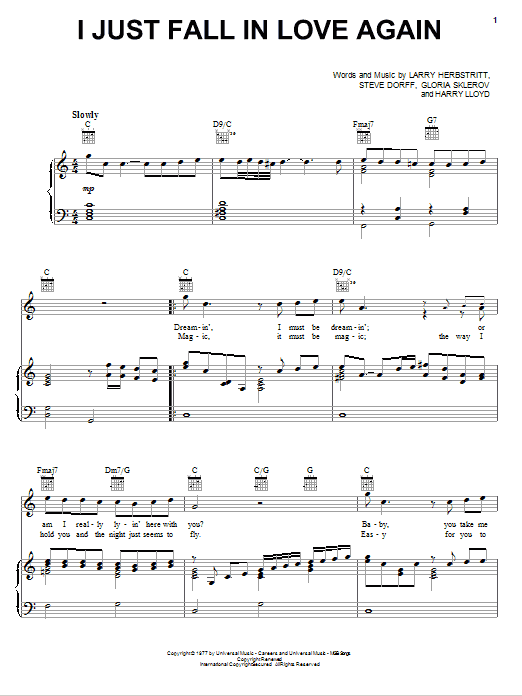 Steve Dorff I Just Fall In Love Again sheet music notes and chords arranged for Piano, Vocal & Guitar Chords (Right-Hand Melody)