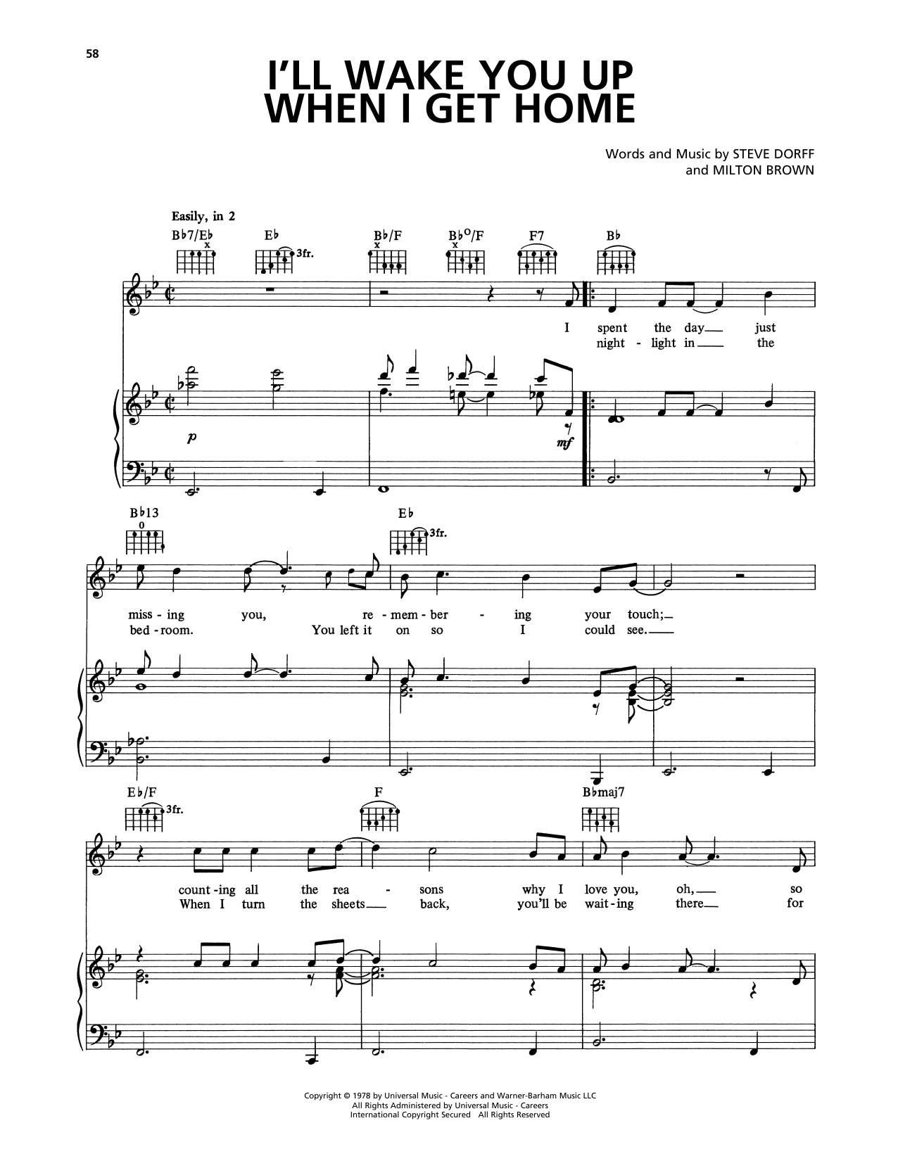 Steve Dorff I'll Wake You Up When I Get Home sheet music notes and chords arranged for Piano, Vocal & Guitar Chords (Right-Hand Melody)
