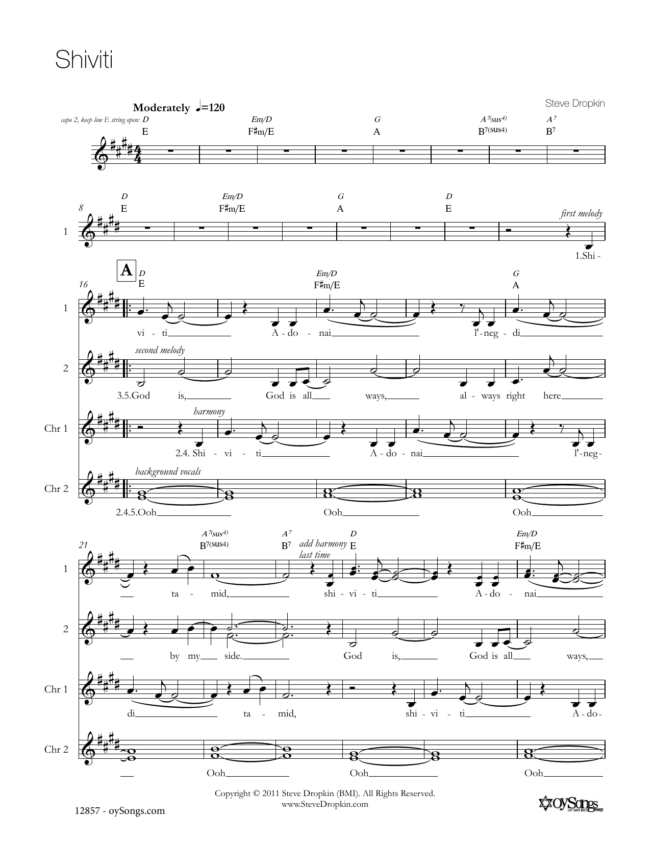 Steve Dropkin Shiviti sheet music notes and chords arranged for Choir