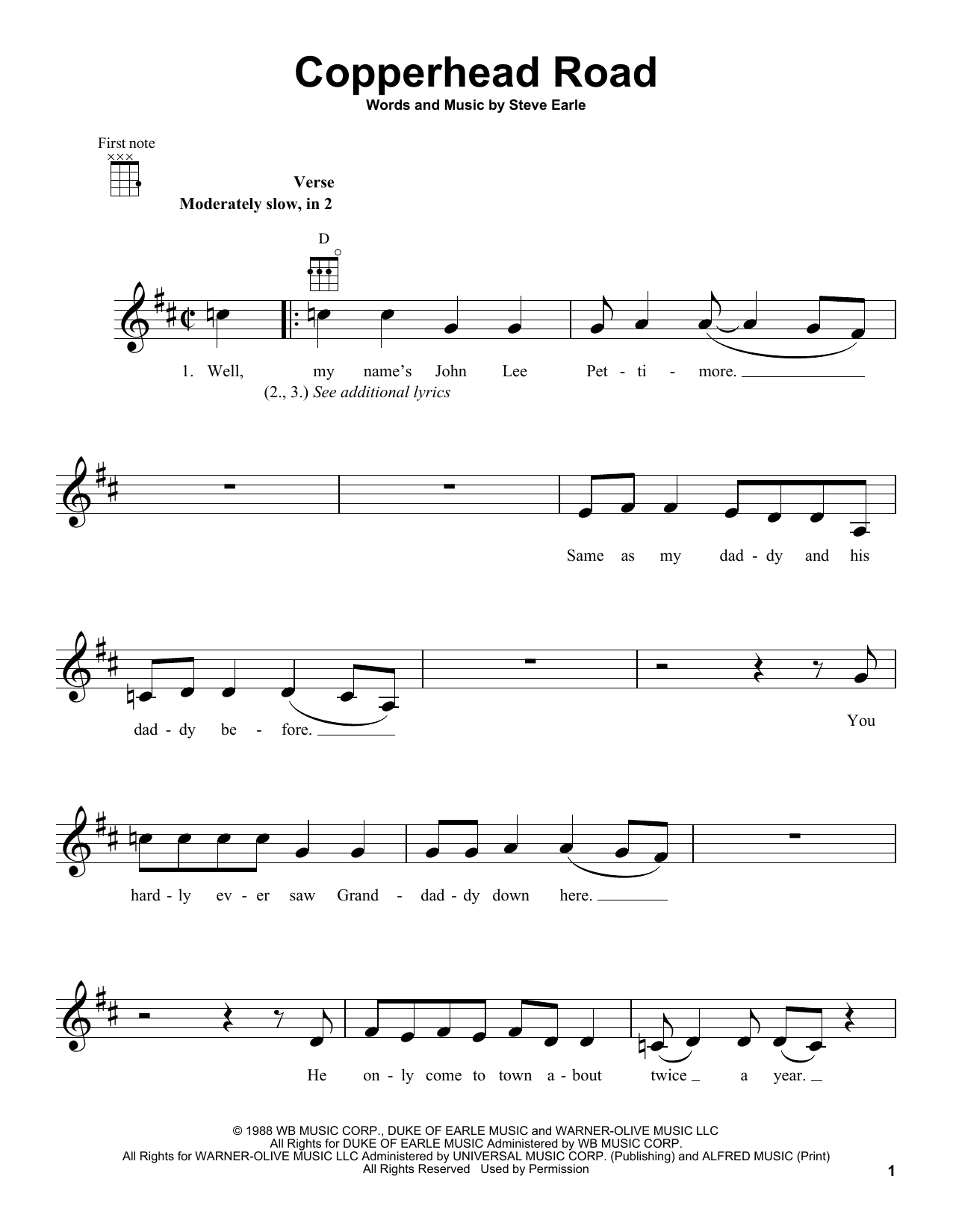 Steve Earle Copperhead Road sheet music notes and chords arranged for Piano, Vocal & Guitar Chords (Right-Hand Melody)