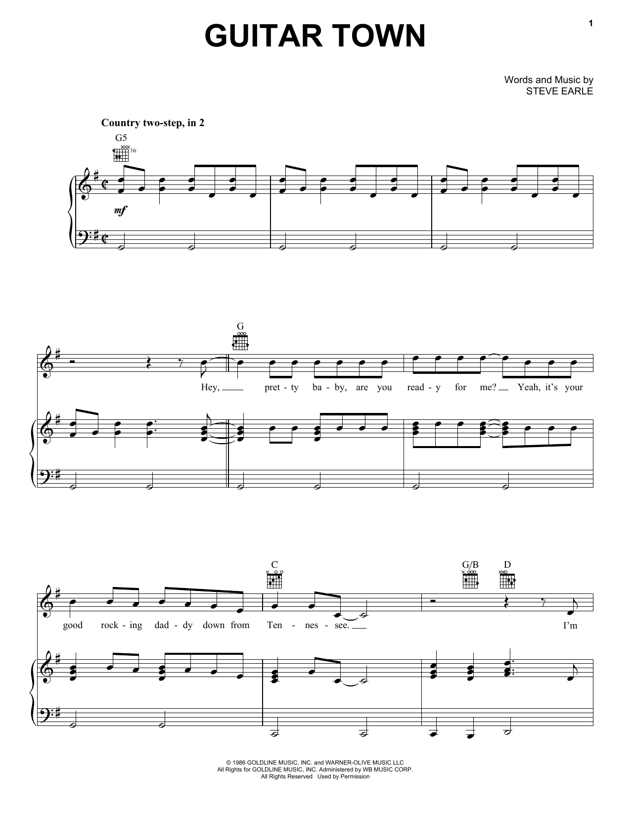Steve Earle Guitar Town sheet music notes and chords arranged for Guitar Chords/Lyrics