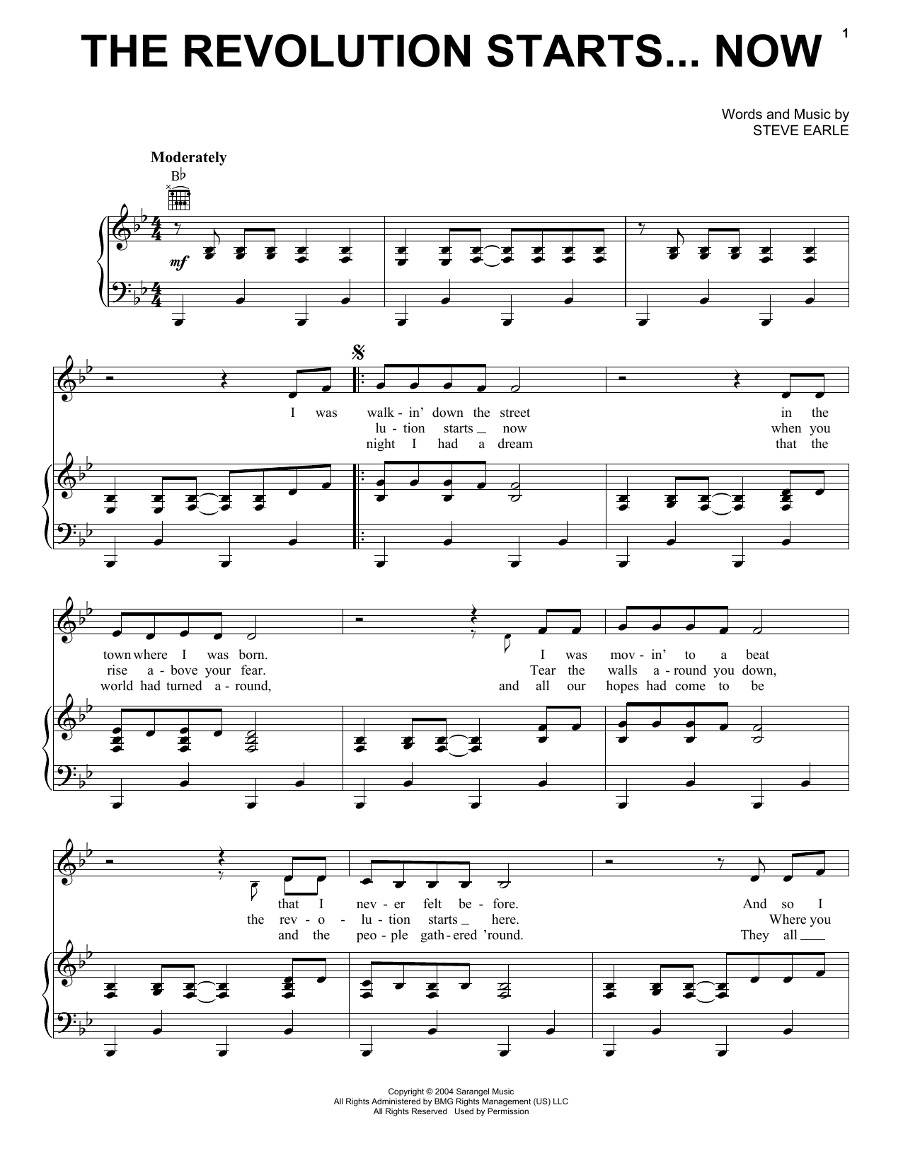 Steve Earle The Revolution Starts... Now sheet music notes and chords arranged for Piano, Vocal & Guitar Chords (Right-Hand Melody)