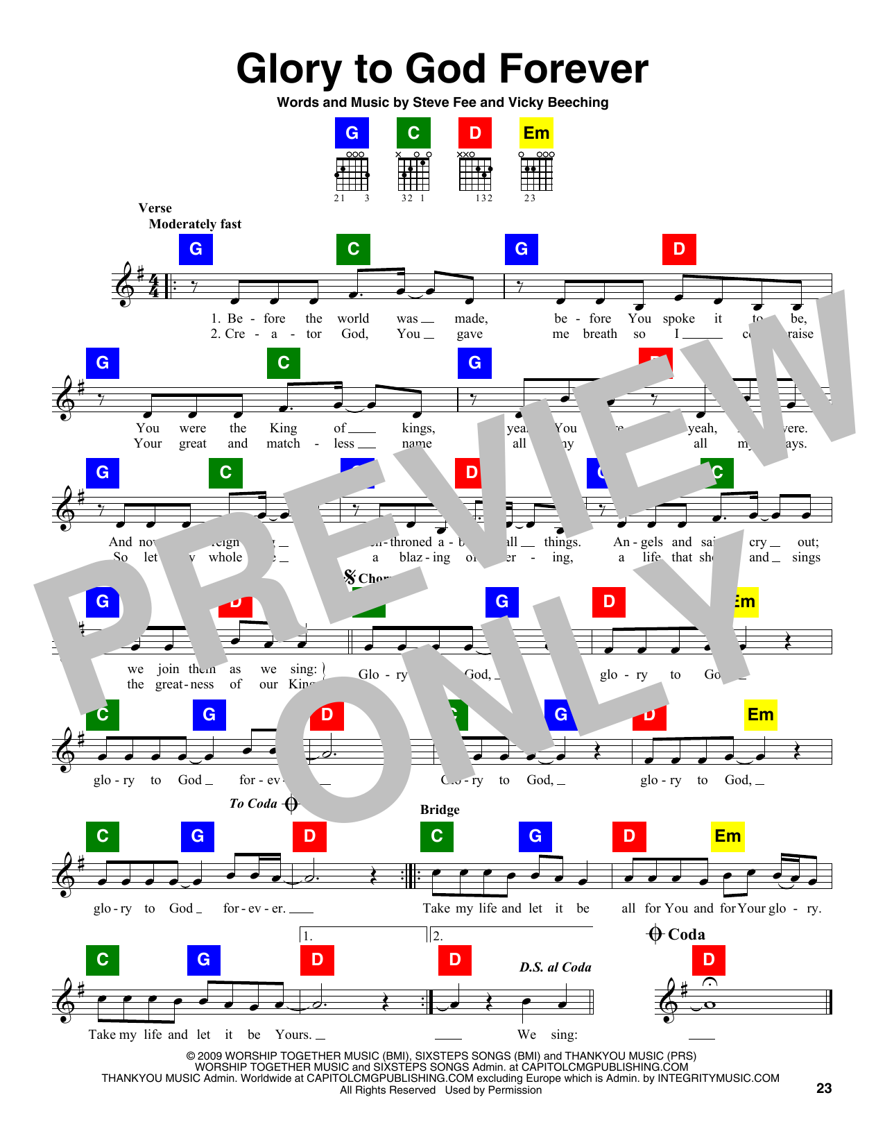 Steve Fee Glory To God Forever sheet music notes and chords arranged for ChordBuddy