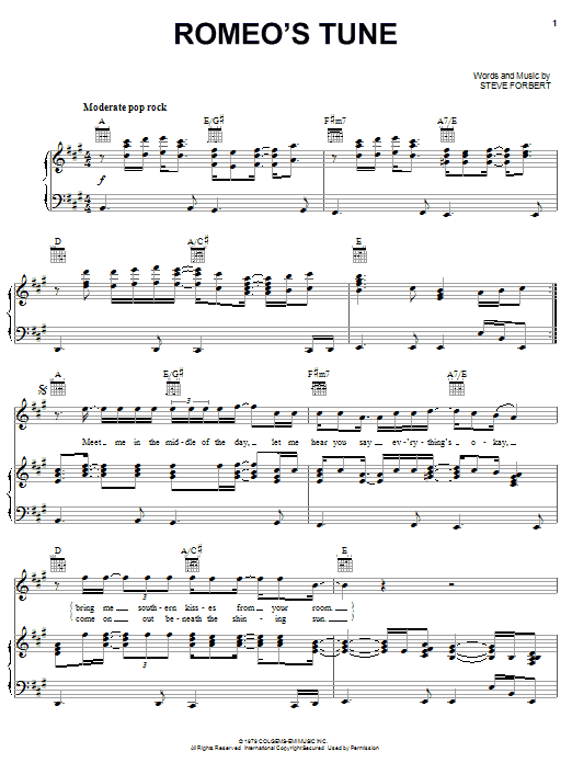 Steve Forbert Romeo's Tune sheet music notes and chords arranged for Piano, Vocal & Guitar Chords (Right-Hand Melody)