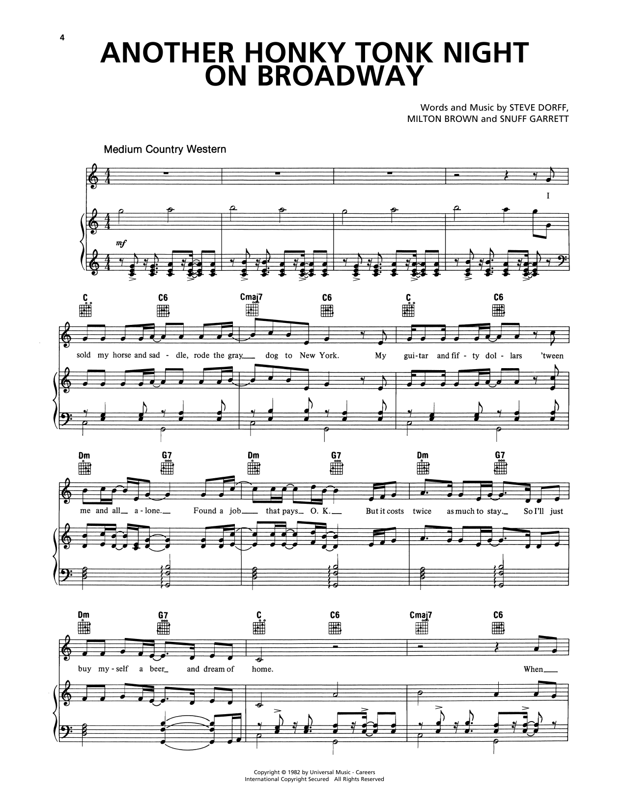Steve Frizzell & Shelly West Another Honky-Tonk Night On Broadway sheet music notes and chords arranged for Piano, Vocal & Guitar Chords (Right-Hand Melody)