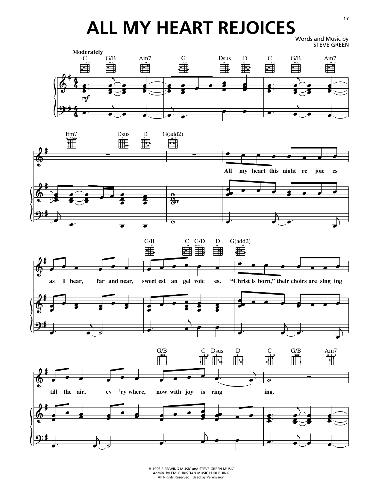 Steve Green All My Heart Rejoices sheet music notes and chords arranged for Piano, Vocal & Guitar Chords (Right-Hand Melody)
