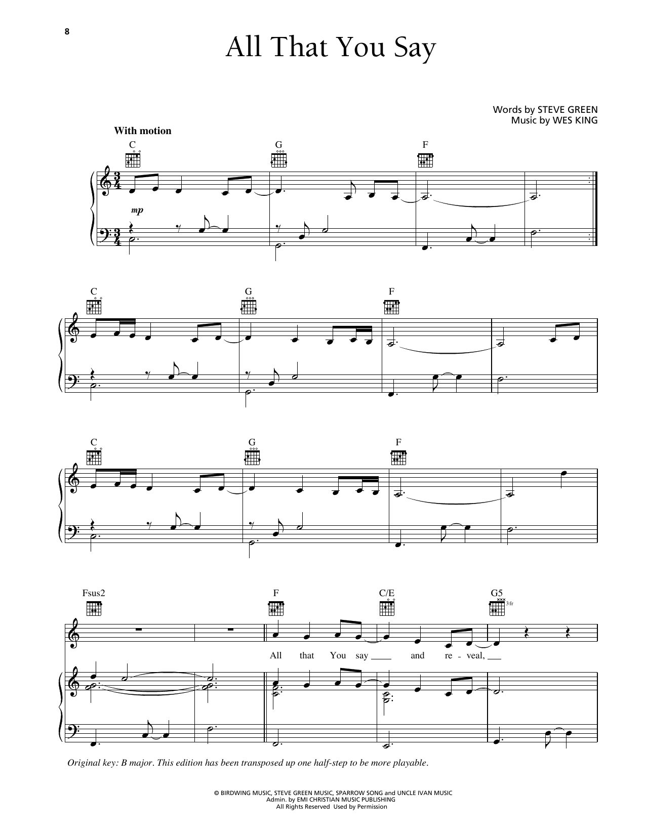 Steve Green All That You Say sheet music notes and chords arranged for Piano, Vocal & Guitar Chords (Right-Hand Melody)