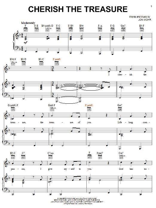 Steve Green Cherish The Treasure sheet music notes and chords arranged for Piano, Vocal & Guitar Chords (Right-Hand Melody)