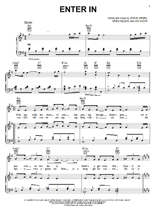Steve Green Enter In sheet music notes and chords arranged for Piano, Vocal & Guitar Chords (Right-Hand Melody)