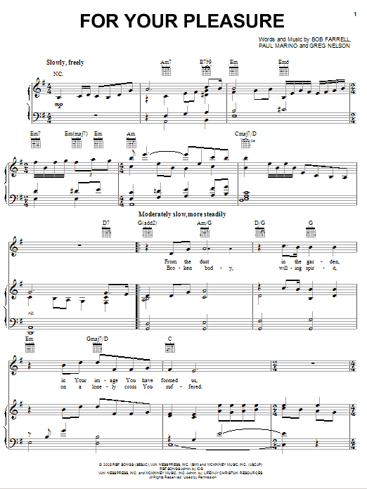Steve Green For Your Pleasure sheet music notes and chords arranged for Piano, Vocal & Guitar Chords (Right-Hand Melody)