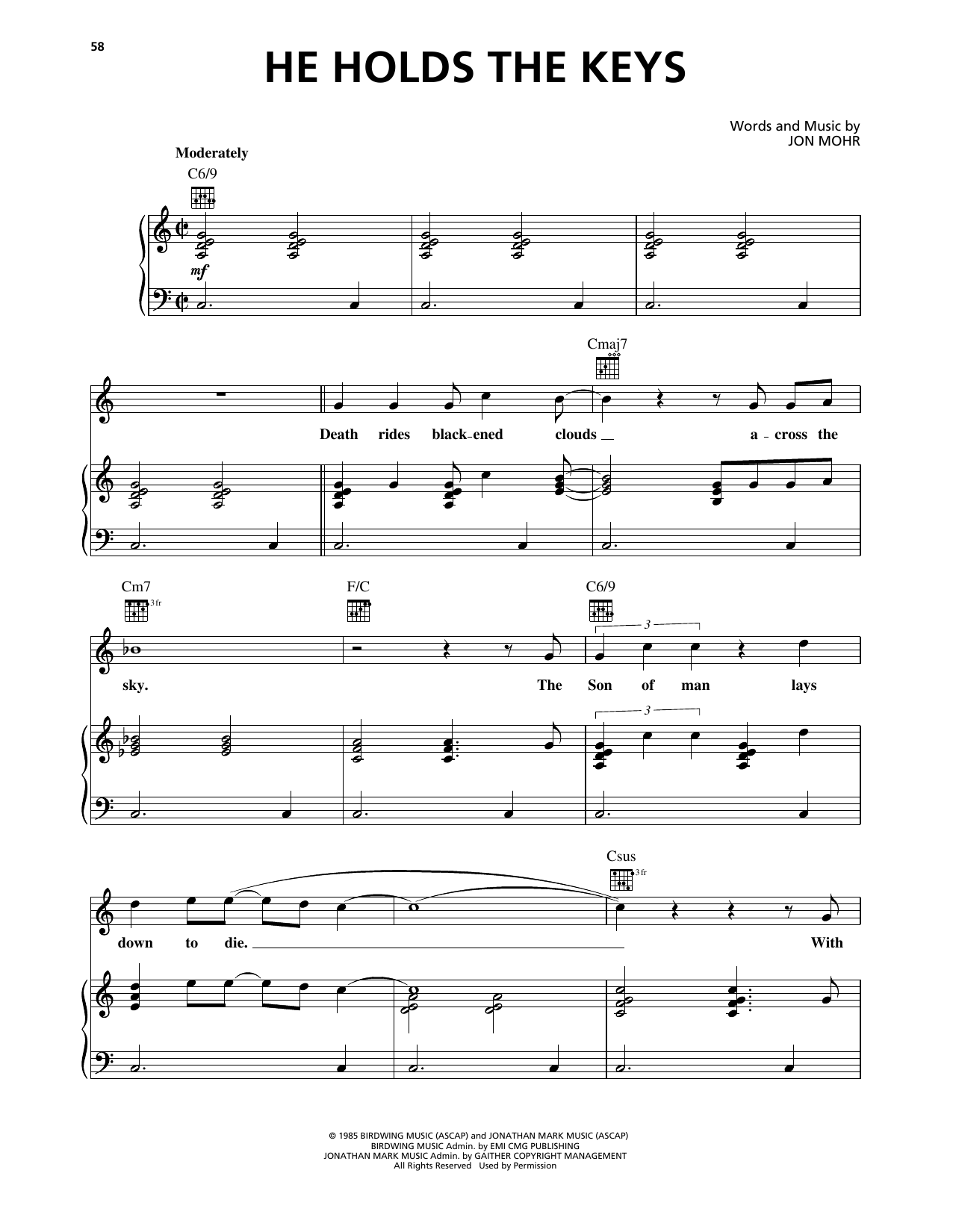 Steve Green He Holds The Keys sheet music notes and chords arranged for Piano, Vocal & Guitar Chords (Right-Hand Melody)