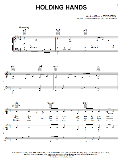 Steve Green Holding Hands sheet music notes and chords arranged for Piano, Vocal & Guitar Chords (Right-Hand Melody)