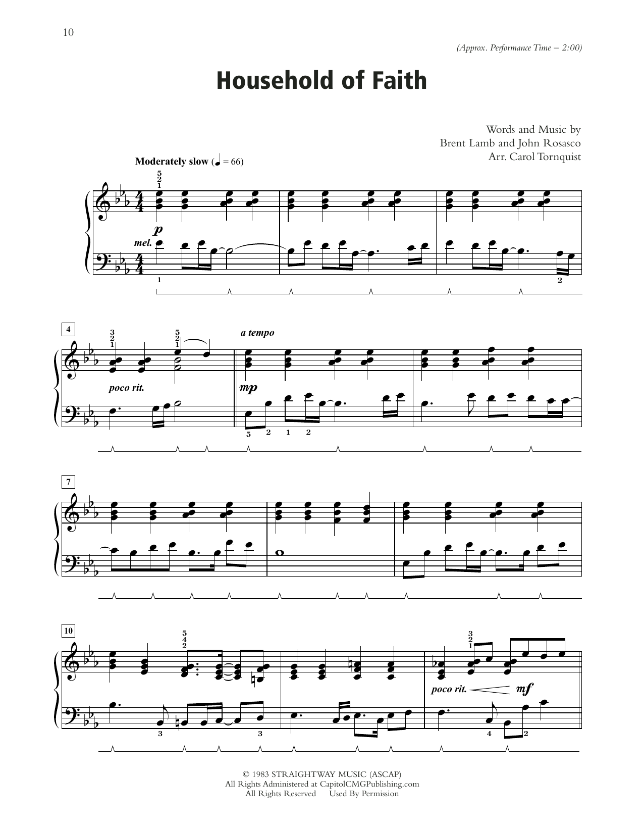Steve Green Household Of Faith (arr. Carol Tornquist) sheet music notes and chords arranged for Piano Solo