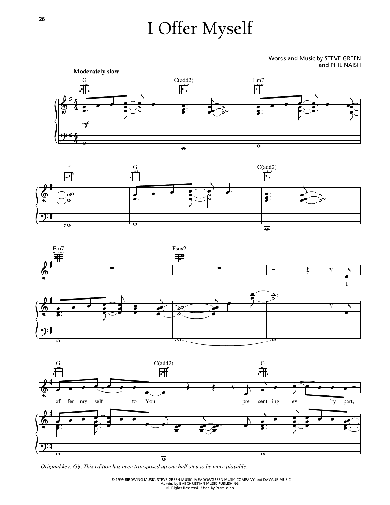 Steve Green I Offer Myself sheet music notes and chords arranged for Piano, Vocal & Guitar Chords (Right-Hand Melody)