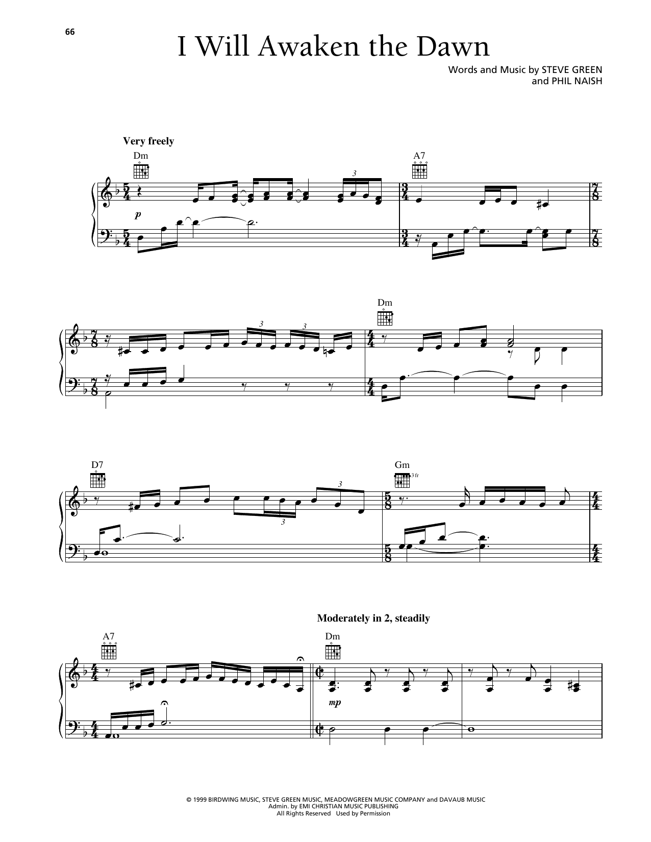 Steve Green I Will Awaken The Dawn sheet music notes and chords arranged for Piano, Vocal & Guitar Chords (Right-Hand Melody)