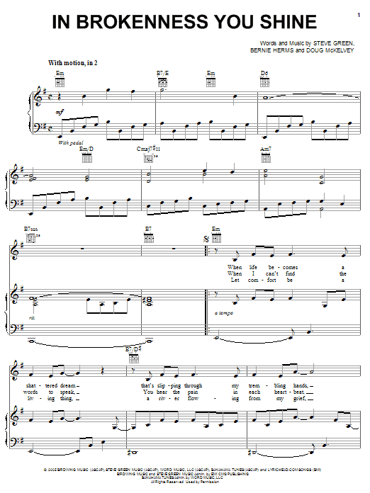 Steve Green In Brokenness You Shine sheet music notes and chords arranged for Piano, Vocal & Guitar Chords (Right-Hand Melody)