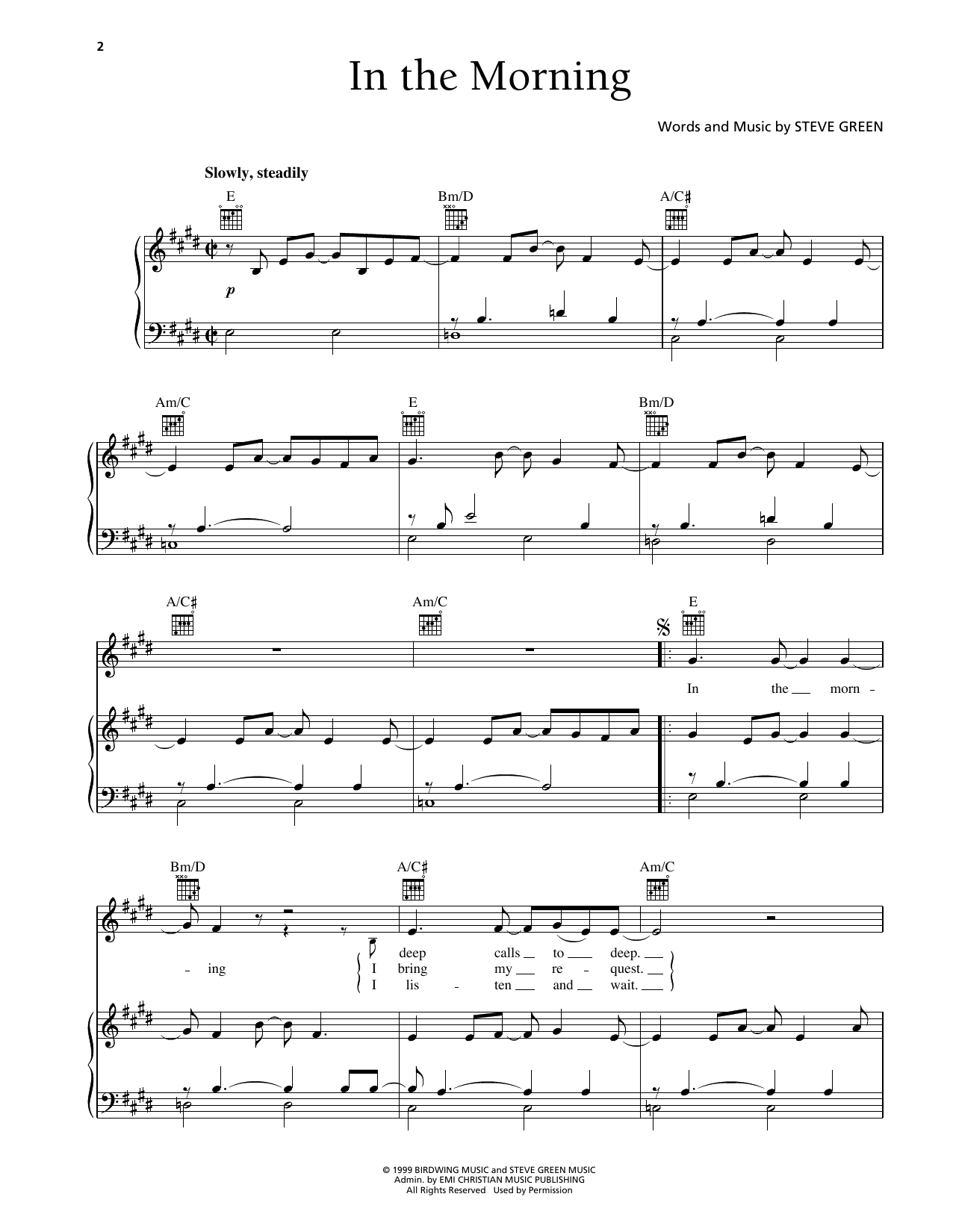 Steve Green In The Morning sheet music notes and chords arranged for Piano, Vocal & Guitar Chords (Right-Hand Melody)