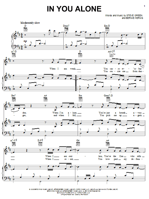 Steve Green In You Alone sheet music notes and chords arranged for Piano, Vocal & Guitar Chords (Right-Hand Melody)