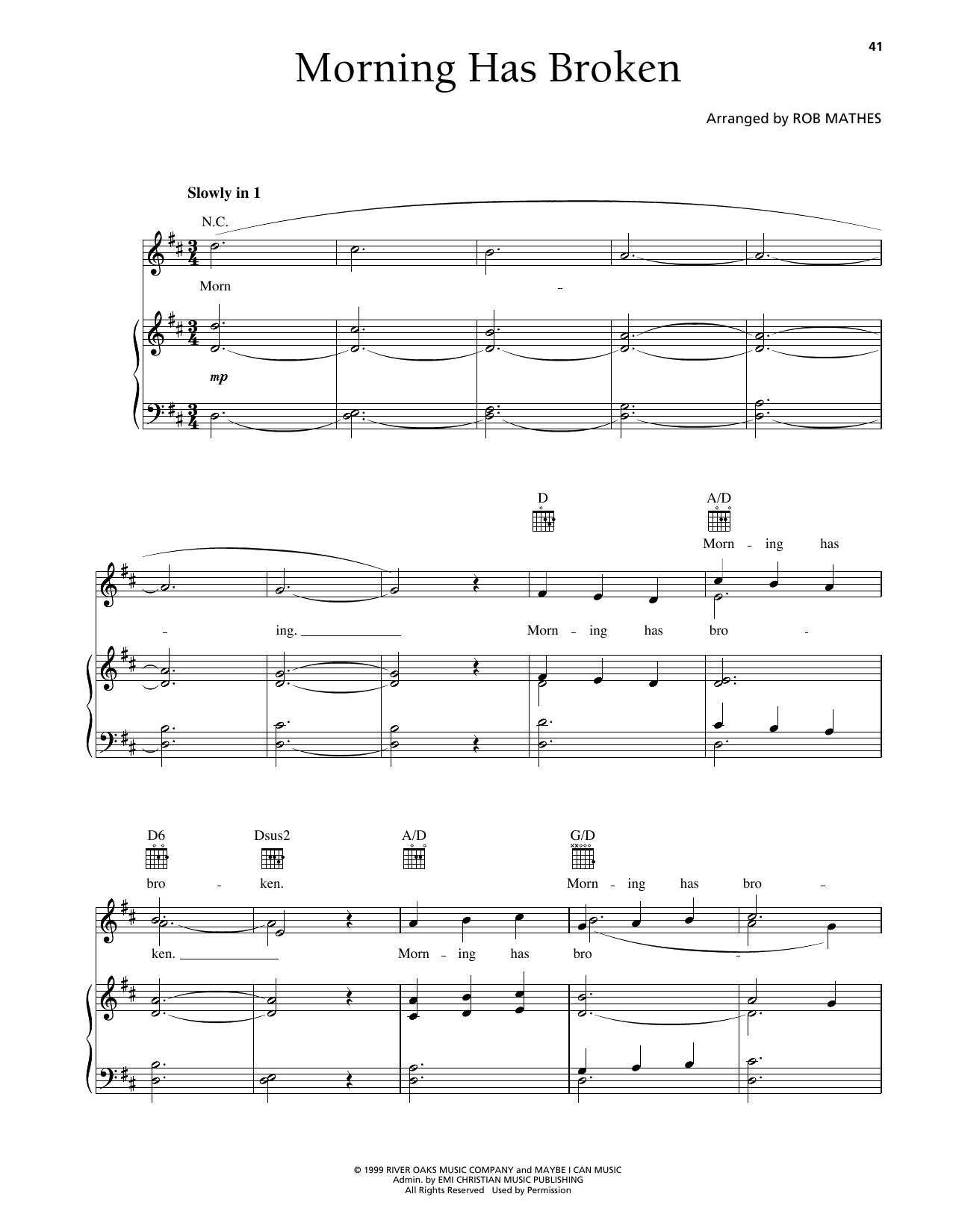 Steve Green Morning Has Broken sheet music notes and chords arranged for Piano, Vocal & Guitar Chords (Right-Hand Melody)