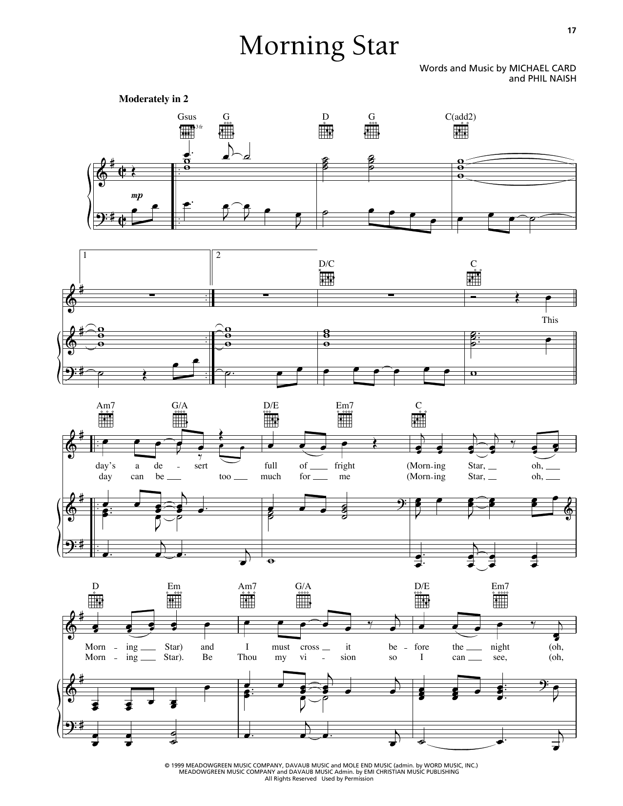 Steve Green Morning Star sheet music notes and chords arranged for Piano, Vocal & Guitar Chords (Right-Hand Melody)