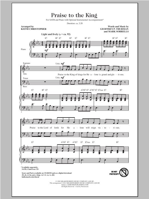 Steve Green Praise To The King (arr. Keith Christopher) sheet music notes and chords arranged for SATB Choir
