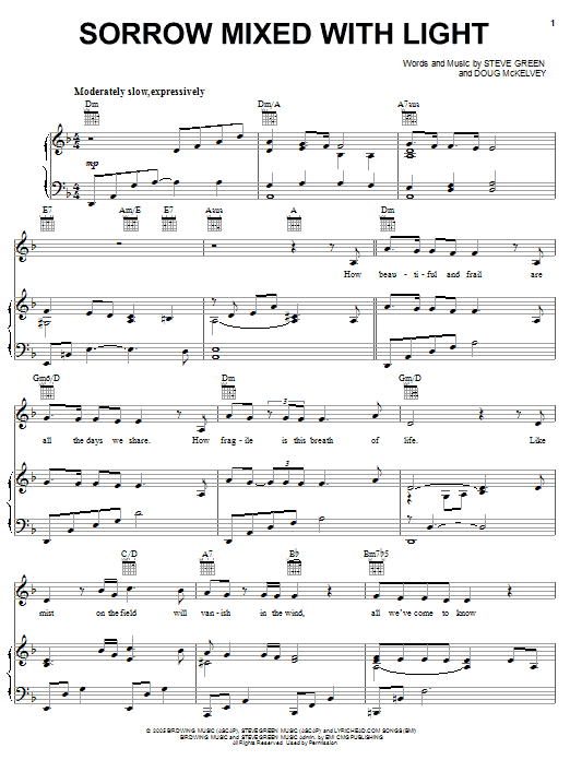 Steve Green Sorrow Mixed With Light sheet music notes and chords arranged for Piano, Vocal & Guitar Chords (Right-Hand Melody)